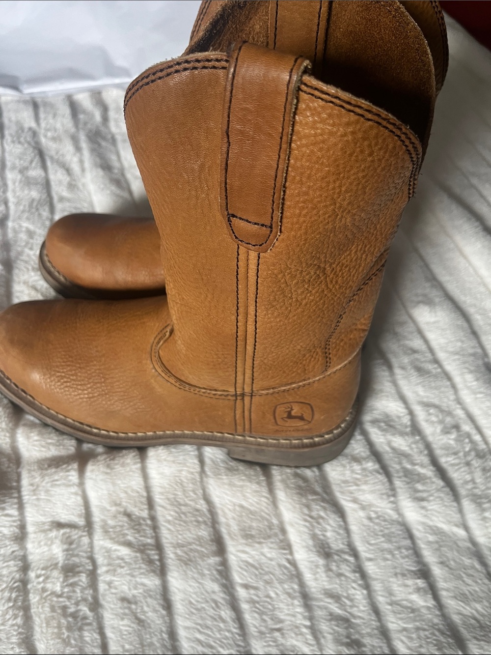 John Deere Tan Leather Strap Pull-On Style Works Boots